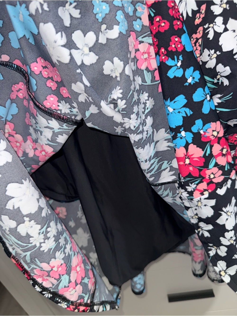 Swim Solutions Black Floral One-Piece Swimsuit with Pink & Blue Flowers - Picture 3 of 4